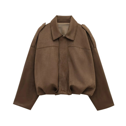 Women's Oversized Suede Texture Batwing Coat