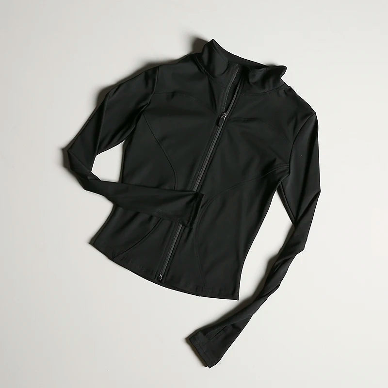 Women's Slim Fit Zip-Up Sports Jacket – Stand Collar Athletic Coat