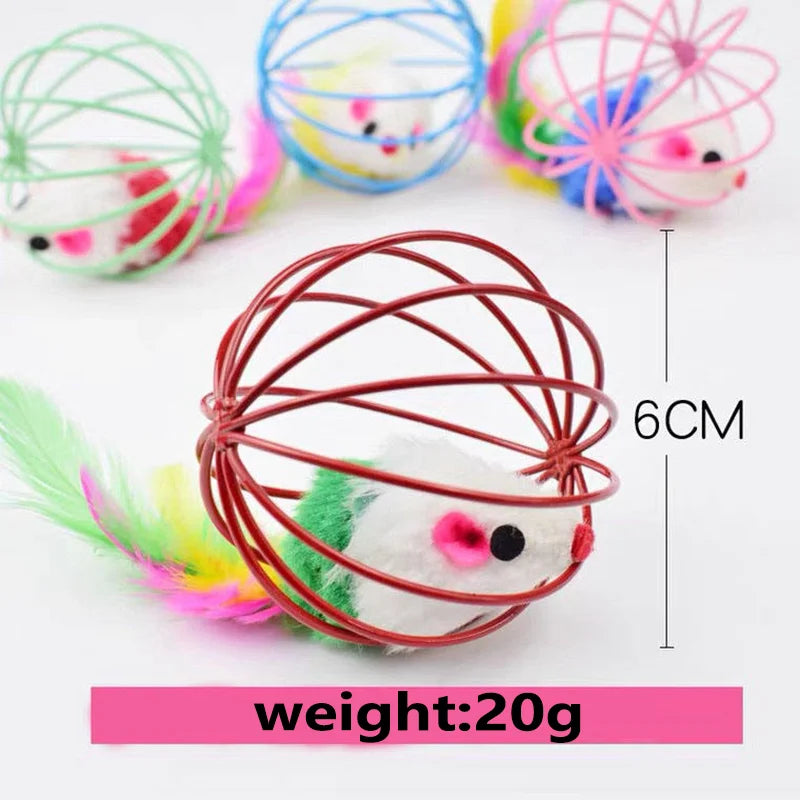 Cat Toy Mouse in Cage Ball – Colorful Interactive Chase Toy