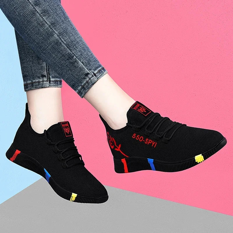 Women's Mesh Sneakers – Lightweight Lace-Up Vulcanized Platform Shoes