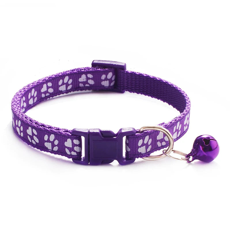 Cat & Dog Bell Collar with Paw Print – Adjustable