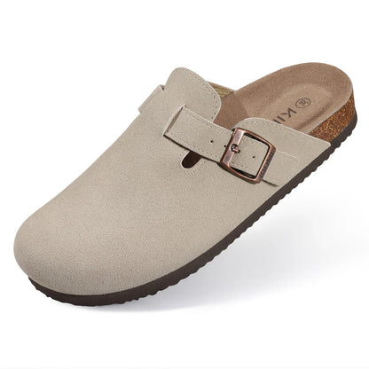 Women S Suede Mules Slippers Men Clogs Cork Insole Sandals Arch Support Outdoor Beach Slides Home
