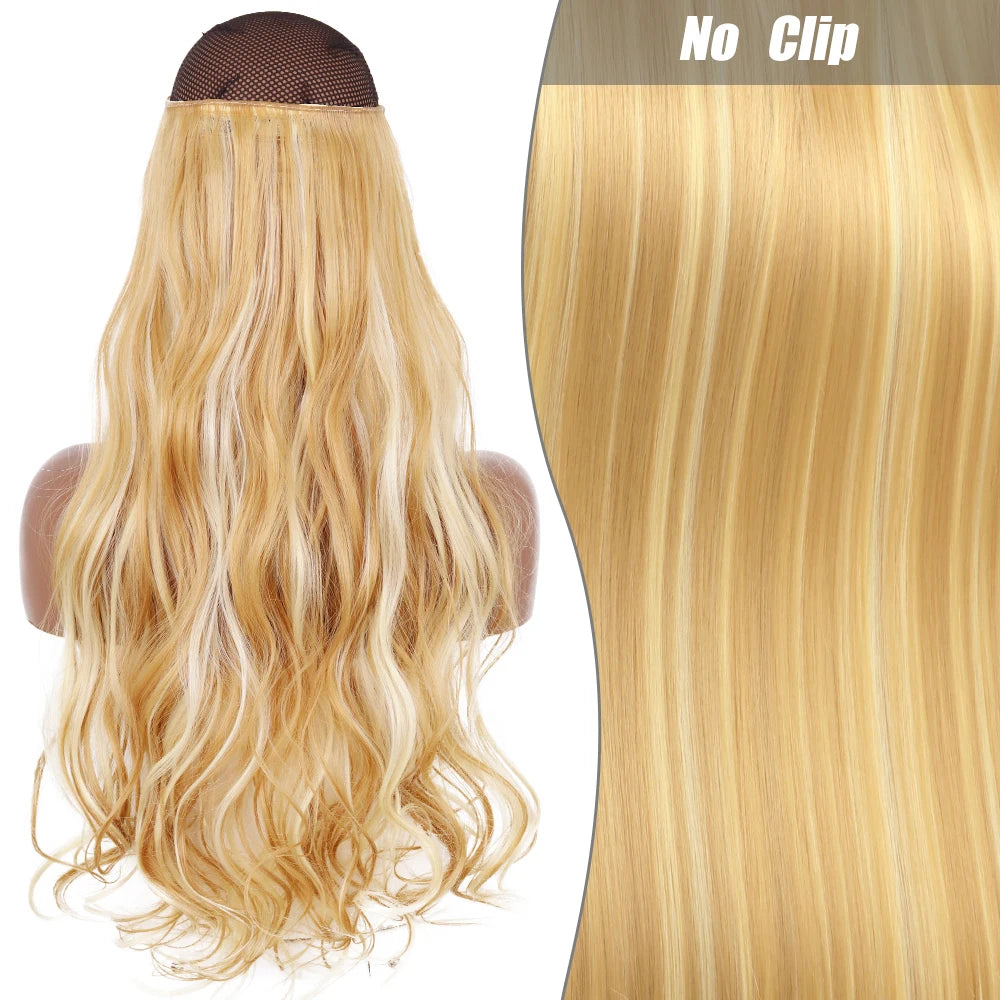 No Clips Natural Hair Extension Synthatic Artificial Long Straight Hairpiece Blonde Black Mixed
