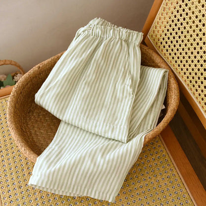 Cotton Gauze Striped Sleep Pants – Loose Lightweight Lounge Trousers