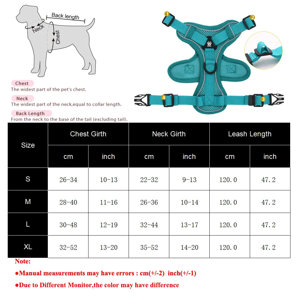 Dog Harness & Leash Set – Adjustable Reflective Vest for Small & Medium Pets