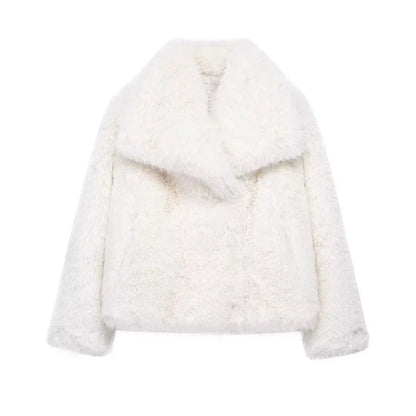 Women's Faux Fur Jacket – Fluffy Oversized Collar Warm Coat