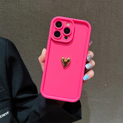 3d Gold Heart Silicone Soft Phone Case Iphone 15 14 13 12 11 16 17 Pro Max Xs Xr 7 8 Plus Se