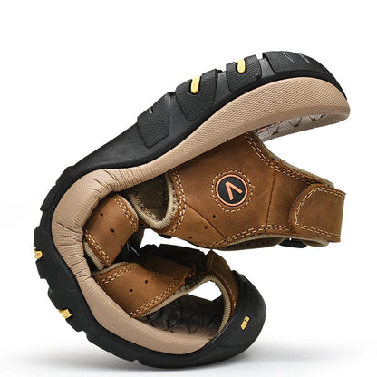 Men's Genuine Leather Outdoor Sandals – Closed Toe Beach Shoes