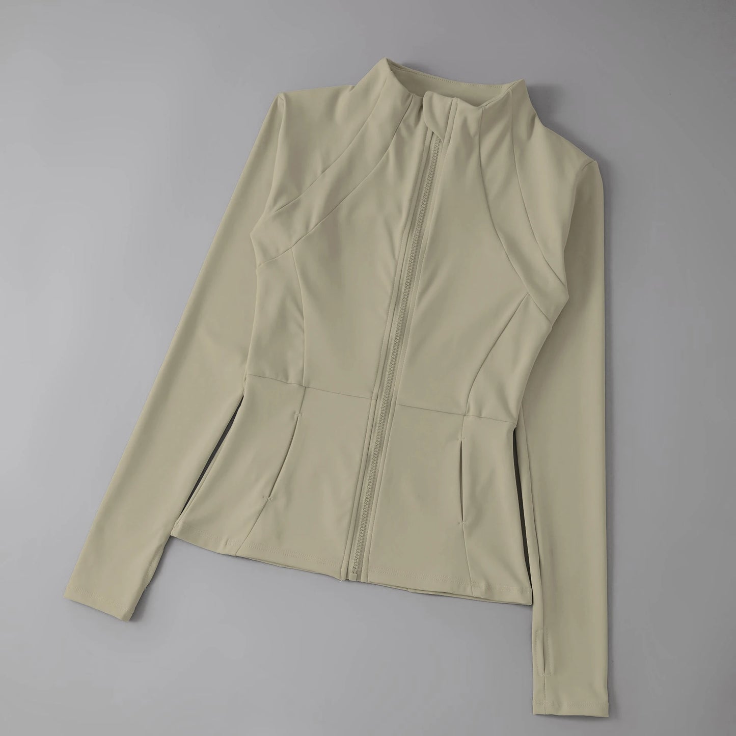 Women's Zip-Up Athletic Jacket with Thumb Holes – Slim Fit Running Top