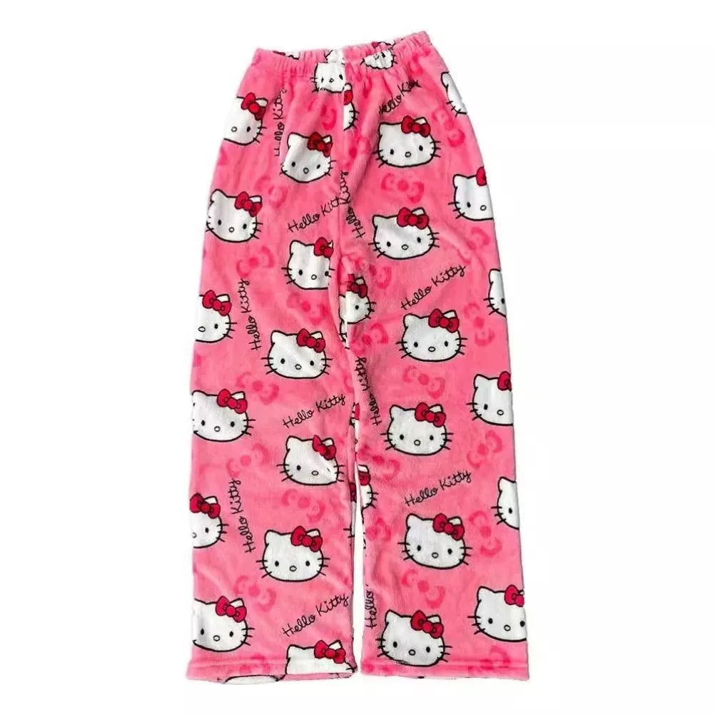 Hello Kitty Cartoon Pajama Pants for Women - Soft Fleece Sleepwear