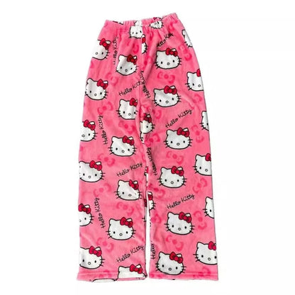 Hello Kitty Cartoon Pajama Pants for Women - Soft Fleece Sleepwear