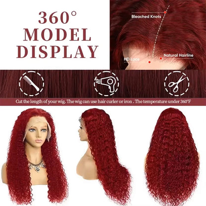 Burgundy HD Lace Front Wig - 99J Curly Human Hair