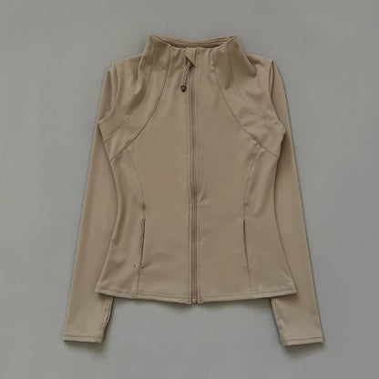Women's Zip-Up Athletic Jacket with Thumb Holes – Slim Fit Running Top
