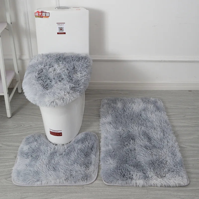 Bathroom Rug Set 3-Piece – Fluffy Bath Mat, Contour Mat & Toilet Seat Cover