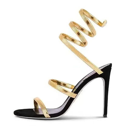 Spiral Wrap Ankle Strap Stiletto Sandals for Women – Open Toe Sexy Heels