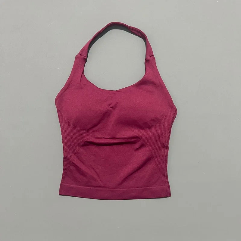 Seamless Halter Longline Sports Tank Top for Women – Gym Yoga Workout