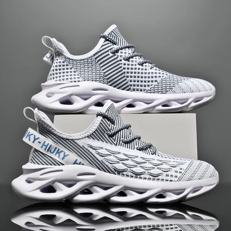 Men's Blade Sole Running Sneakers – Breathable Knit Luxury Trainer