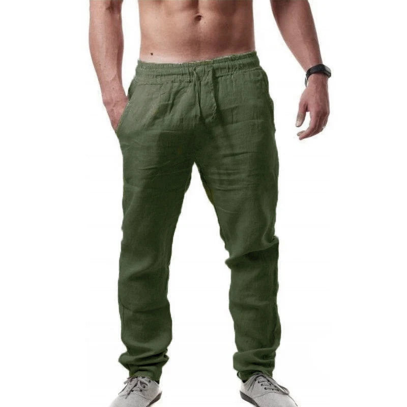 Men's Linen Wide-Leg Pants – Casual Drawstring Trousers