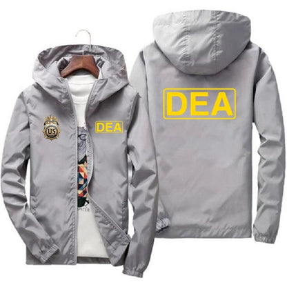 DEA Graphic Hooded Jacket – Men's Streetwear Zip-Up Windbreaker