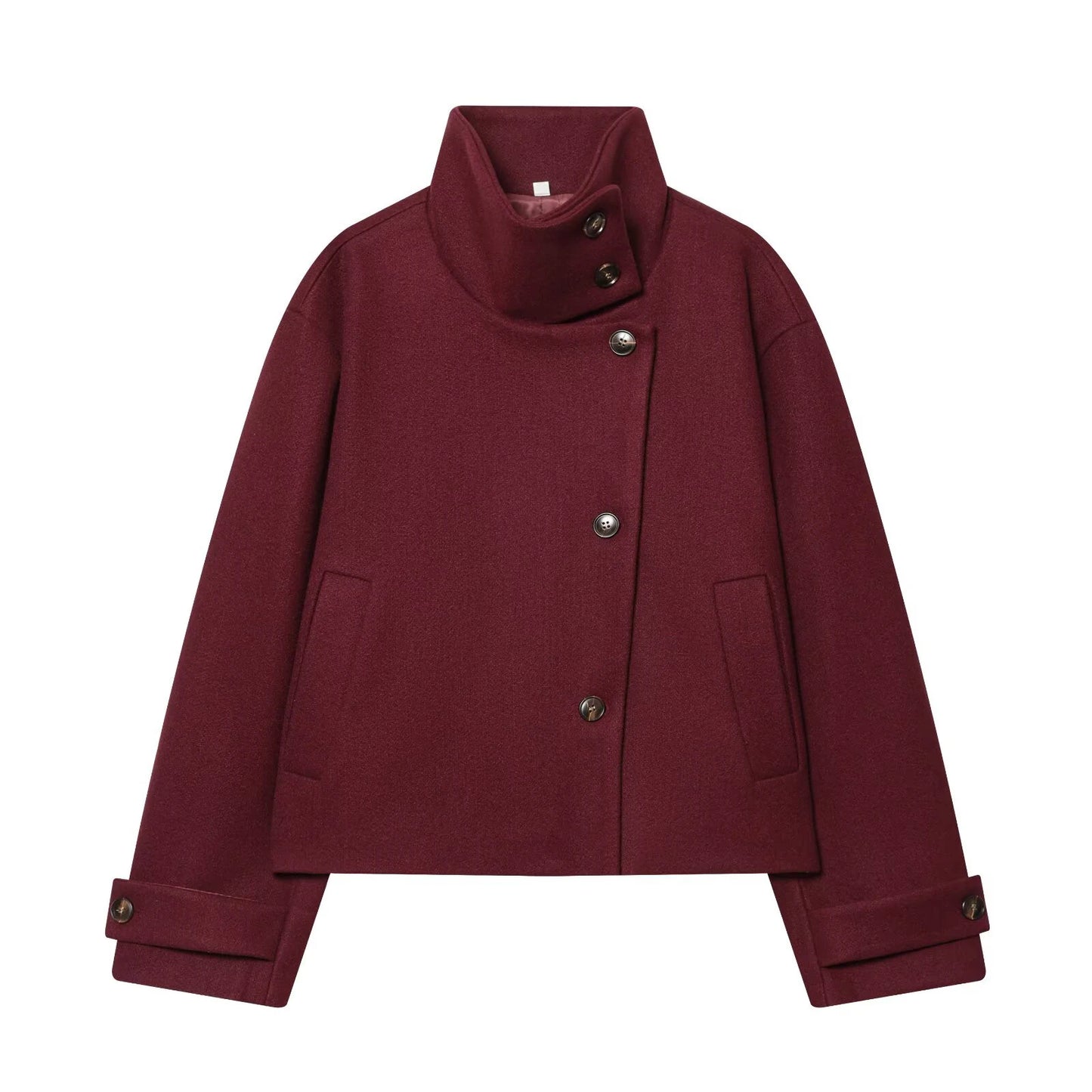 Women's Stand Collar Button Wool Blend Short Coat – Loose Casual Winter Jacket