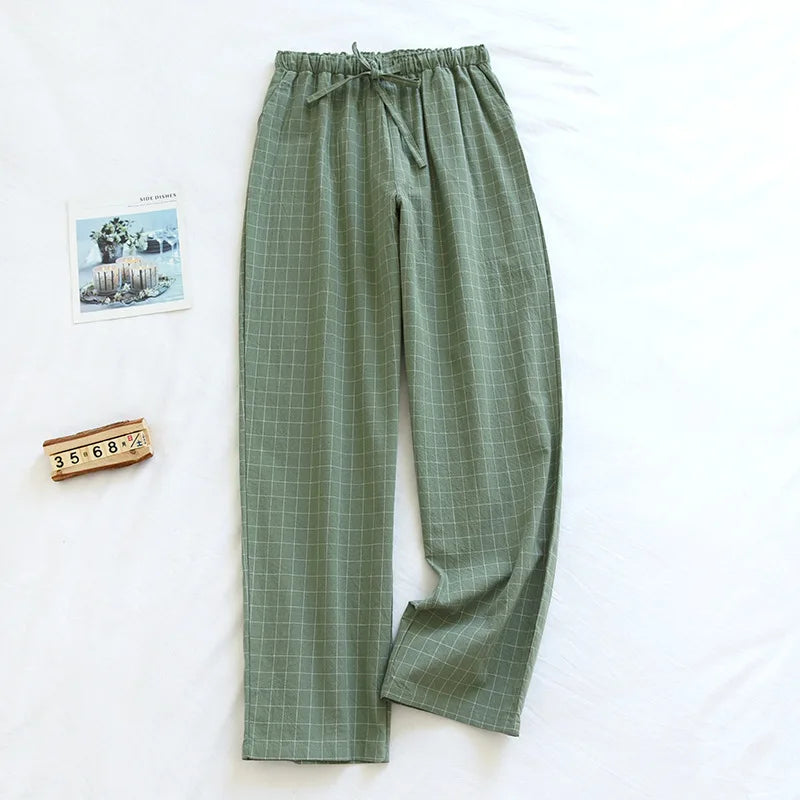 Women's Plaid Cotton Pajama Pants – Elastic Waist Tie Lounge Trousers