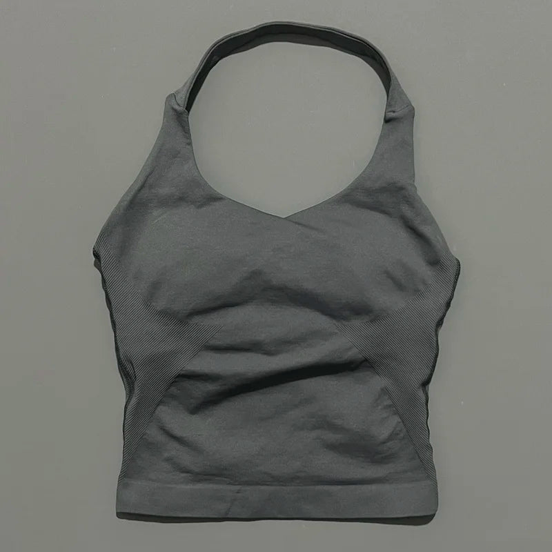 Seamless Halter Longline Sports Tank Top for Women – Gym Yoga Workout