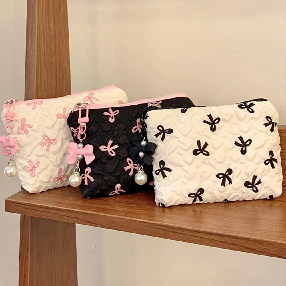 Makeup Bag with Bow Print – Cute Quilted Cosmetic Pouch