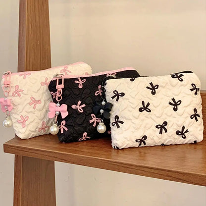 Makeup Bag with Bow Print – Cute Quilted Cosmetic Pouch