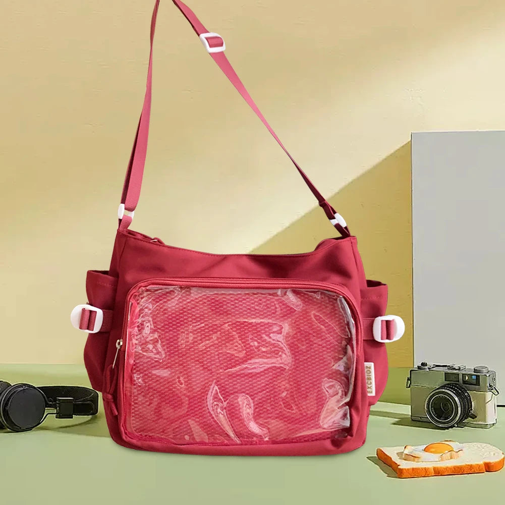 Japanese Ita Bag Women's Shoulder Purse with Clear Window & Multi-Pockets