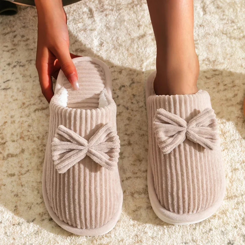 Women S Bow Slippers Fall Winter Indoor Bedroom Floor Lightweight Comfortable Soft Warm Slippers