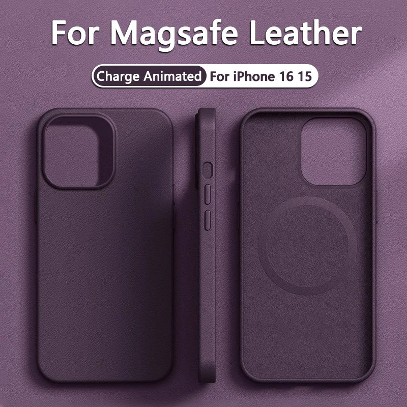 Original Leather Wireless Charging Animation Cases Iphone 16 15 14 13 Pro Max Magsafe Phone Case