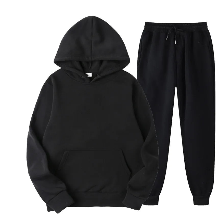 Women's Hoodie & Jogger Two-Piece Set – Casual Solid Color Tracksuit