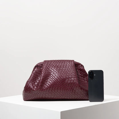 Woven Leather Clutch Bag – Vintage Large Capacity Pouch for Women