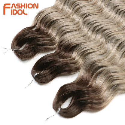 Anna 24 Inch Synthetic Hair Water Wave Braiding Extensions Ombre Blonde Deep Afro Curl Twist Crochet