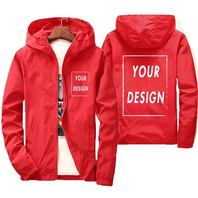 Custom Logo Men's Windbreaker Jacket – Waterproof Hooded Zip-Up