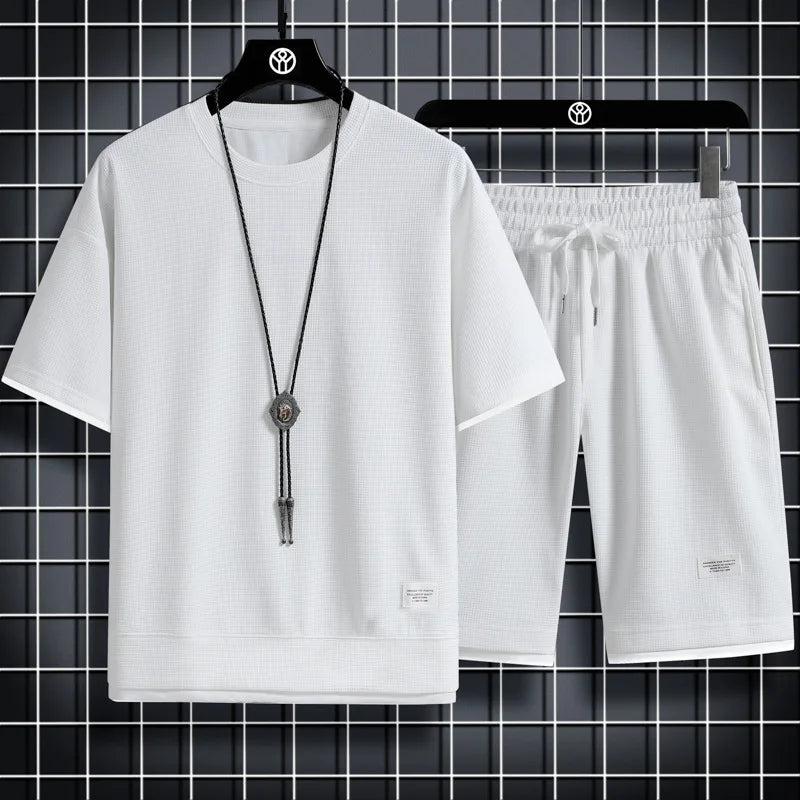 Men's Waffle Texture T-Shirt & Shorts Set