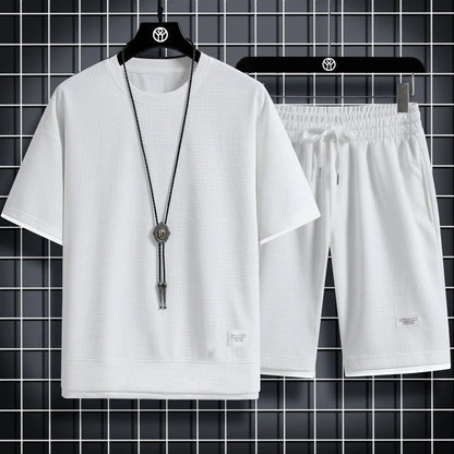 Men's Waffle Texture T-Shirt & Shorts Set