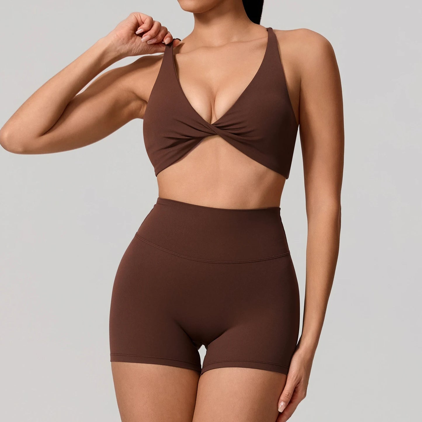 Women's 2-Piece Yoga Set – Long Sleeve Crop Top & Shorts