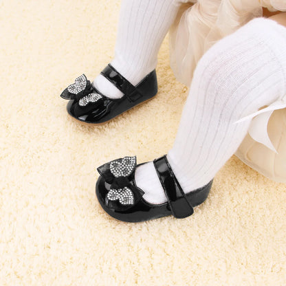Baby Girl Mary Jane Shoes – Rhinestone Bowknot, 0–18 Months