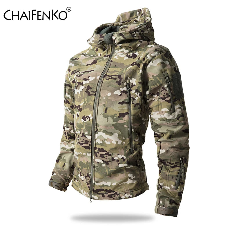 Men's Tactical Soft Shell Jacket – Waterproof Fleece Hooded Coat