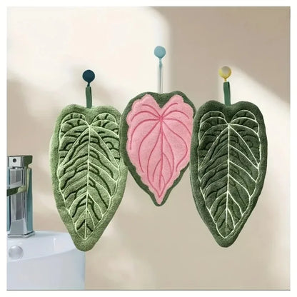 Washable Clear Plant Print Towels Ultra-Absorbent Quick-Dry Hanging Loop Bathroom Kitchen Thumb Hand
