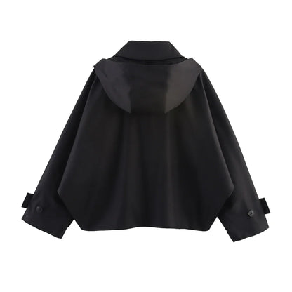 Women's Short Hooded Trench Coat Single-Breasted