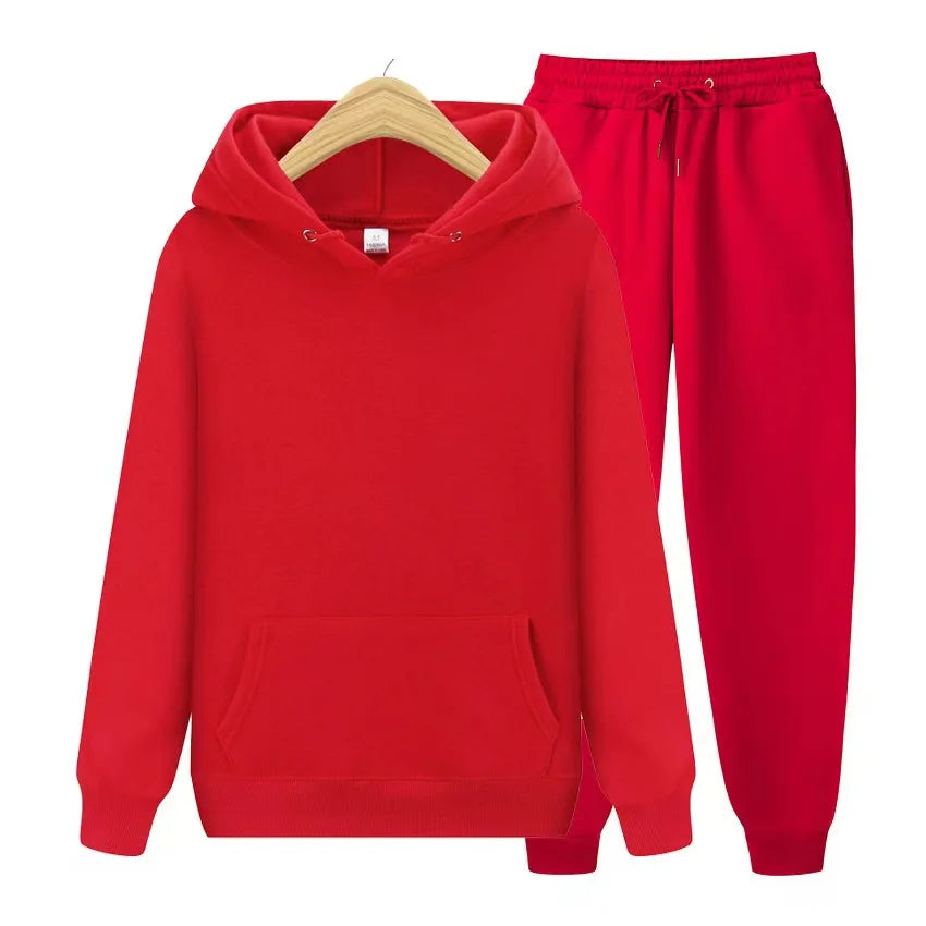 Women's Hoodie & Jogger Two-Piece Set – Casual Solid Color Tracksuit