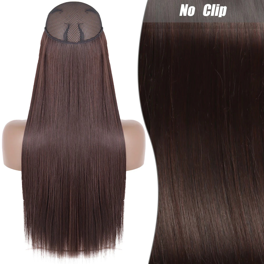 No Clips Natural Hair Extension Synthatic Artificial Long Straight Hairpiece Blonde Black Mixed