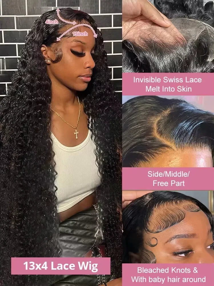 250 Density 13x6 Hd Lace Frontal Wig Deep Wave Curly Raw Human Hair Preplucked Water Front Wigs