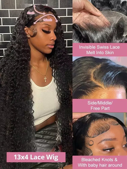 250 Density 13x6 Hd Lace Frontal Wig Deep Wave Curly Raw Human Hair Preplucked Water Front Wigs