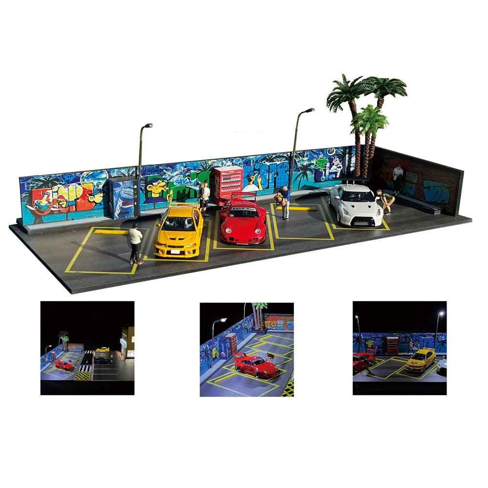 G-Fans 1/64 Scale Parking Lot Diorama Scene with LED Light