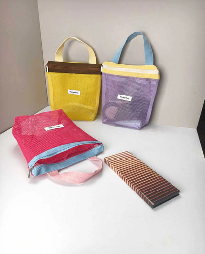 Mesh Tote Bag – Small Colorful Foldable Cosmetic Handbag