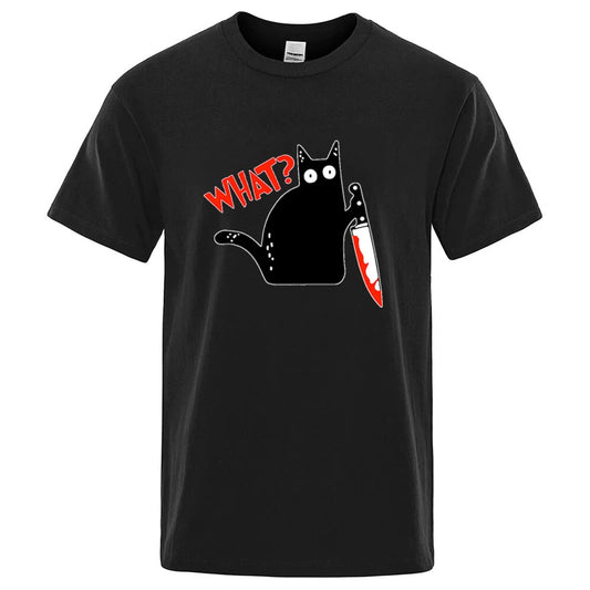 Knife Cat Graphic T Shirt Funny Cotton Blend Streetwear Tee