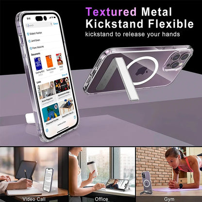 Magnetic Clear Phone Case Kickstand Iphone 17 16 15 14 Pro Max 13 12 11 Mini Plus Shockproof Mobile